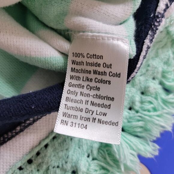 Crown & Ivy Stripe Fringe Hem Cotton Knit Top Navy Mint Size Medium - Picture 4 of 10